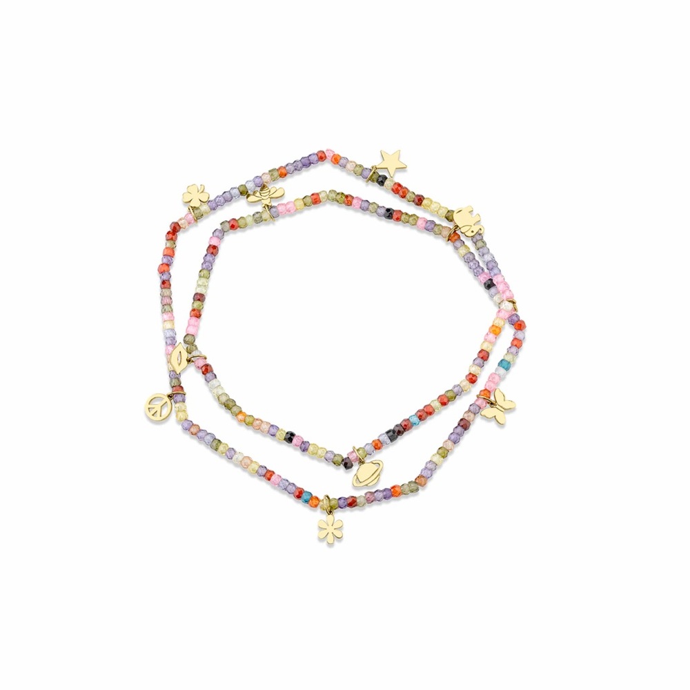 PURE GOLD TINY MULTI-CHARM RAINBOW ZIRCON WRAP BRACELET